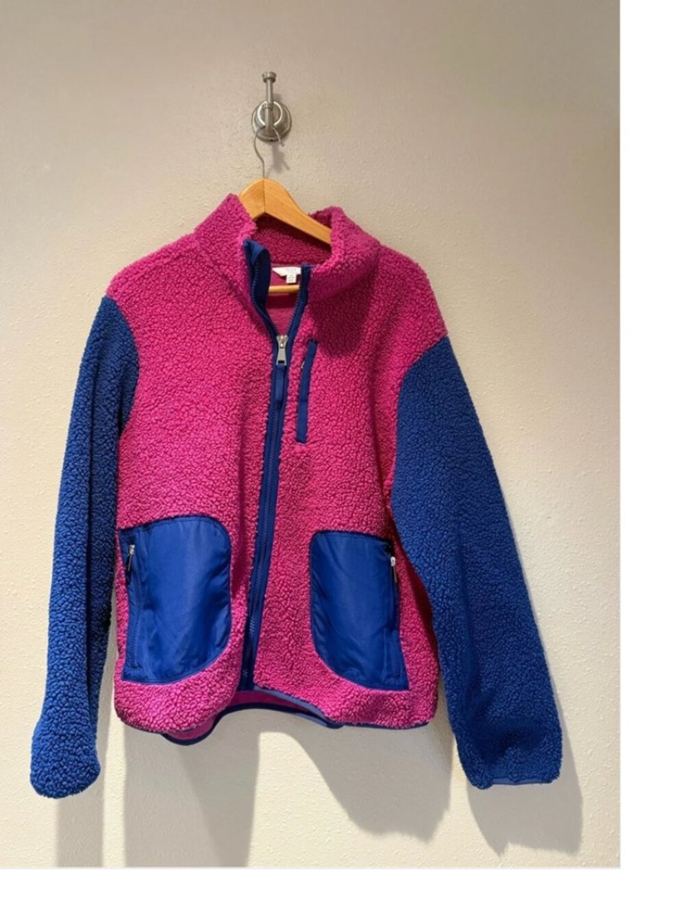 Time and Tru Colorblock High Pile Sherpa Fleece Jacket Pink Blue Zip Up